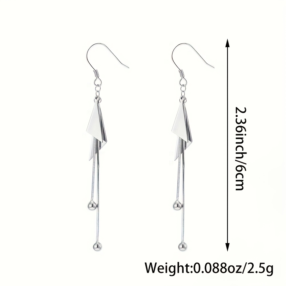 925 Silver Triangle Tassel Earrings Geometric Studs